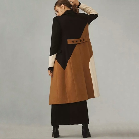 Anthropologie Avec Les Filles Wavy Colorblock Coat Calico Black Tan Cream XXS - Picture 4 of 16